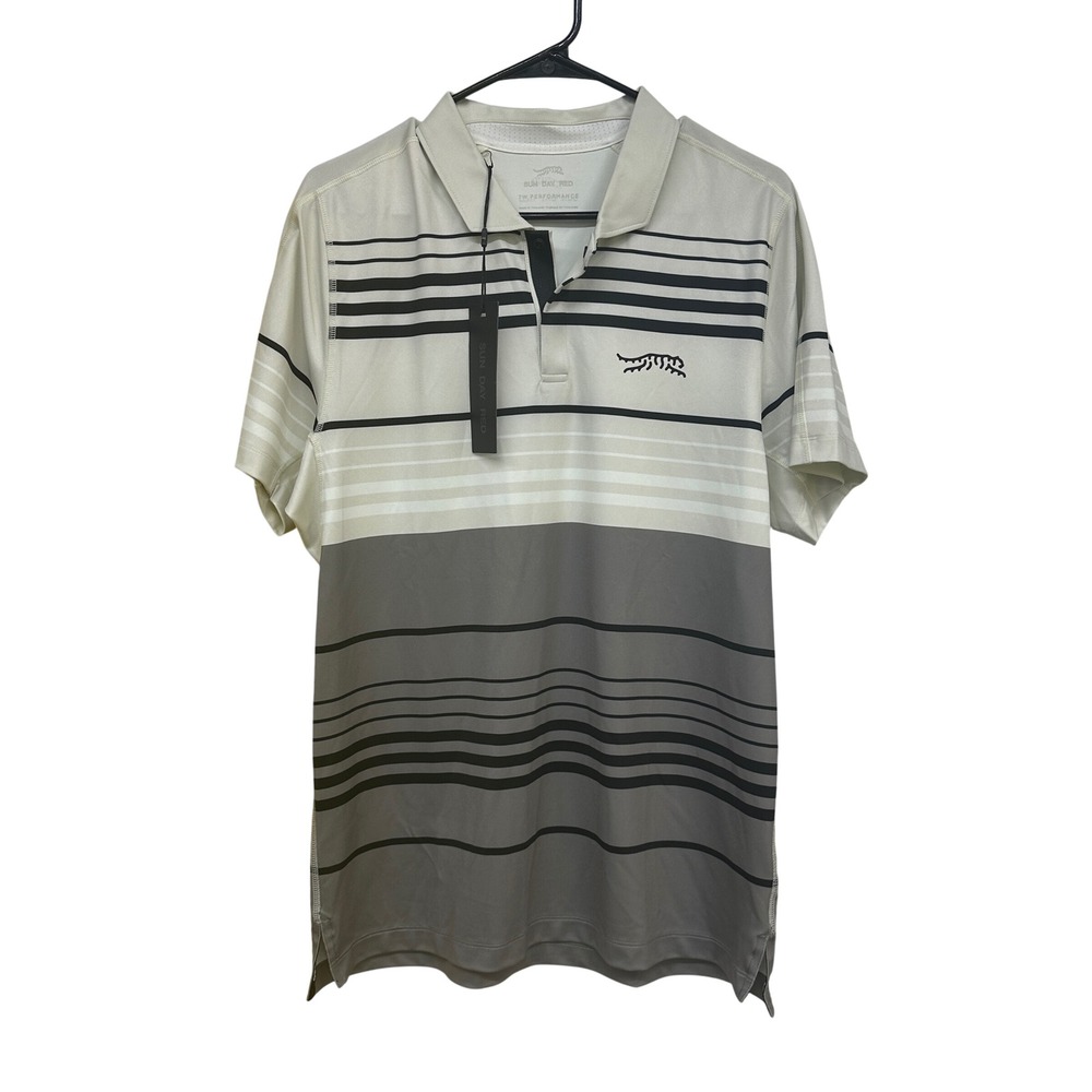 Sun Day Red Tiger Woods TW Performance Golf Polo Grey Stripe CMK0089 Mens Medium